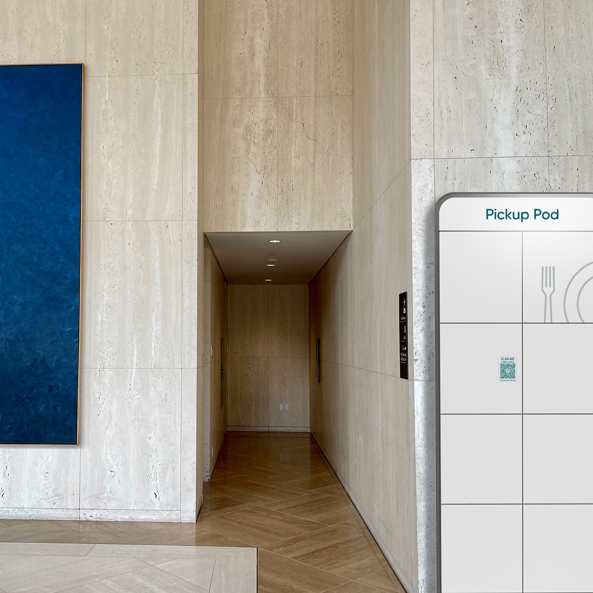 Food Pickup Pod in apartment building foyer.